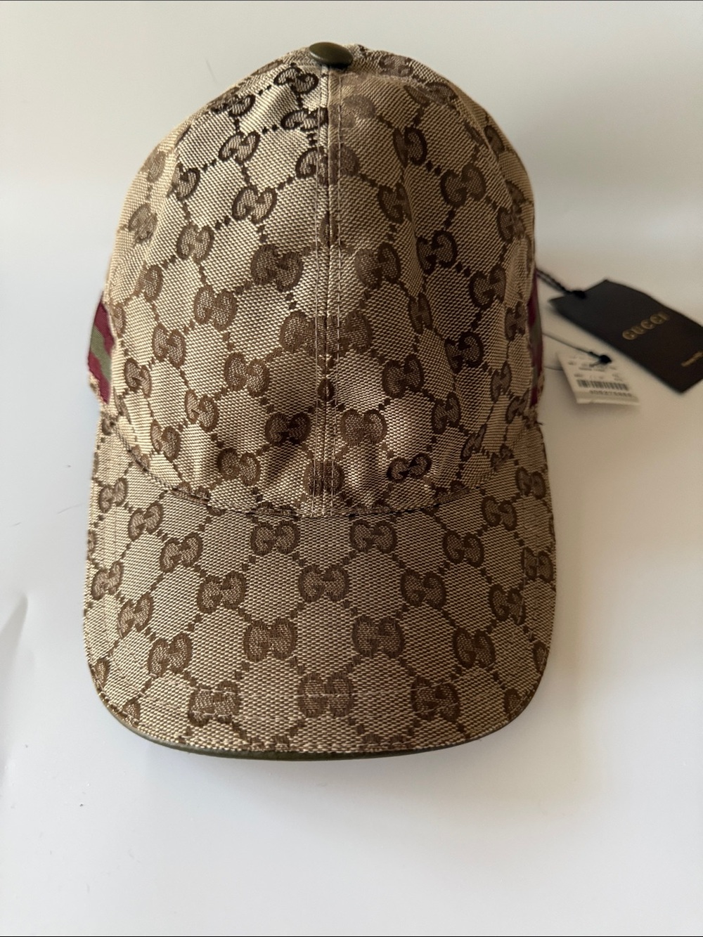 Gucci Beige and Brown GG Canvas Baseball Cap with Signature Web